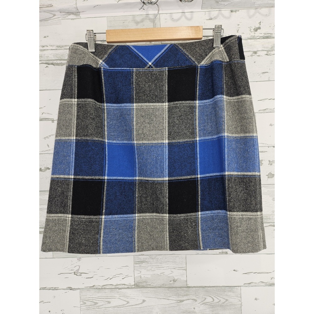 Talbots Petites Blue Plaid Wool Blend Mini Skirt Size 12P A-Line Lined